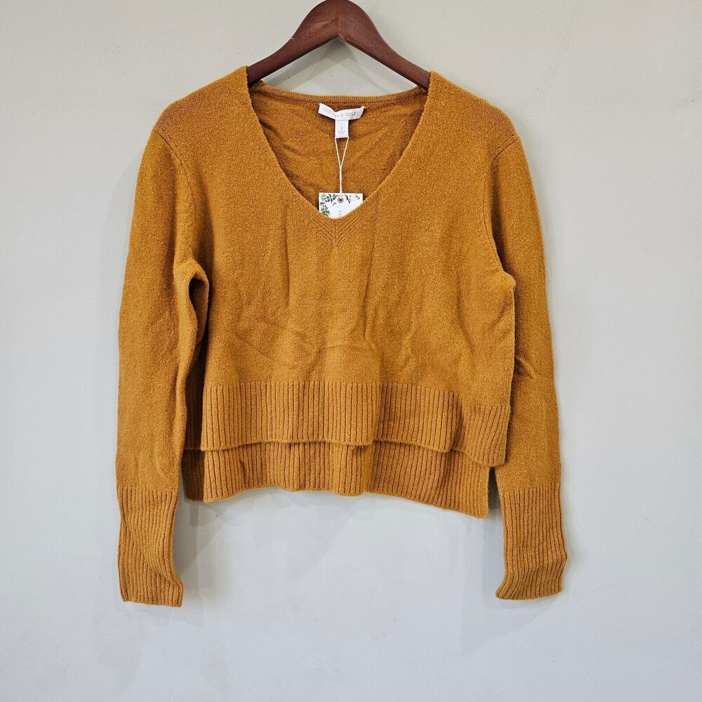 Chelsea & Violet Womens Crop Knit Sweater Small Mustard Yellow Wool Alpaca Blend